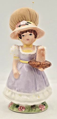 Vintage Schmid Lady Girl Pin Cushion Bonnet & Thimble Holder Japan ⚡FREE SHIP⚡