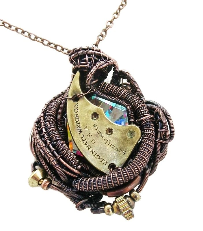 Colgante Steampunk Prisma en Bronce y Latón con Cristal de Swarovski Foto 4 de 4