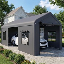 3 x 6 m Heavy Duty Carport, Car Canopy Party Tent with Mesh Windows, Dark Grey