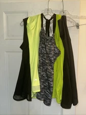 Lot Of 5 Women’s Athletic Tank Tops Lime Green And Black Mixed Brands Size L