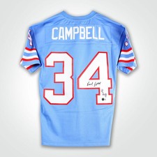 Earl Campbell Signed Oilers Mitchell & Ness Replica Jersey Inscribed 