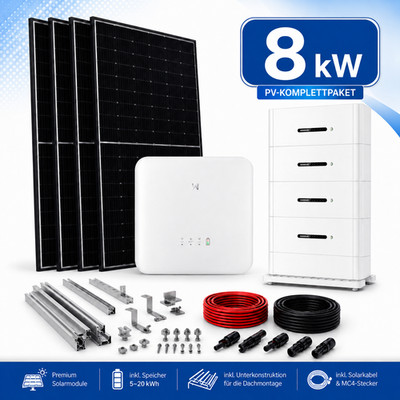 8kW Solaranlage Komplettset GoodWe Hybrid Wechselrichter Speicher Module