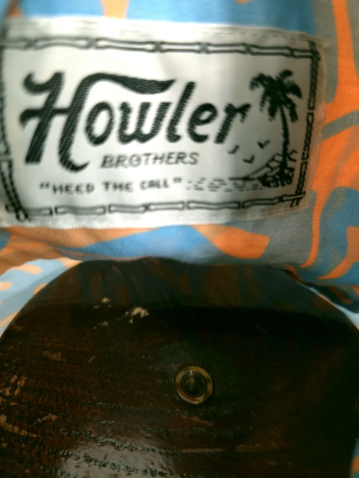 Howler Brothers Mens XXL 2XL Blue Orange Hawaiian Shirt - Image 3 of 4
