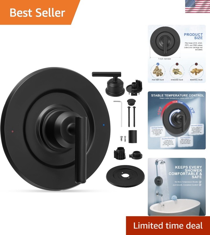 Elegant Matte Black Shower Handle Replacement - Easy Installation for Moen