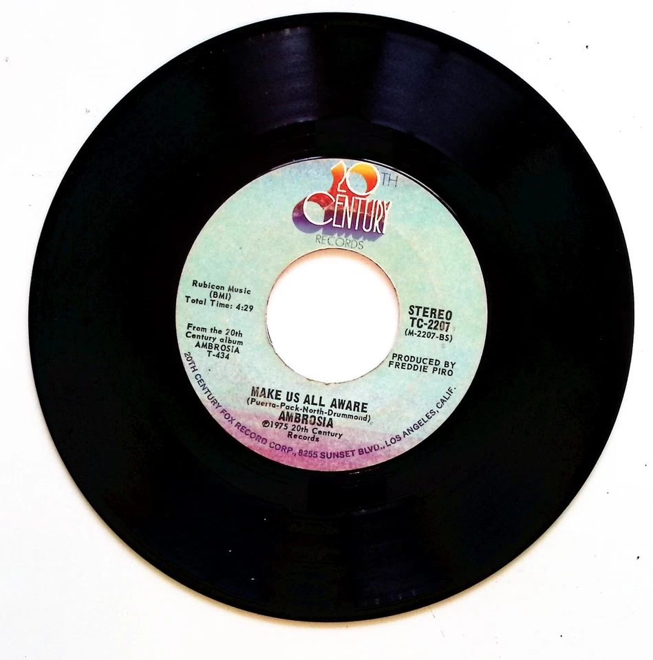 AMBROSIA HOLDIN ON TO YESTERDAY/MAKE US ALL AWARE 20TH CENTURY  VINYL 45 76-110 - Image 2 of 3