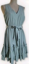 Calvin Klein Gauzy Mint Green Tie Waist Tiered Hem Dress 8 Cottagecore Coquette