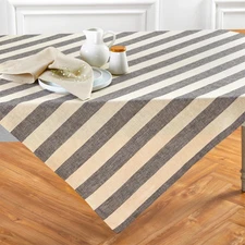 Cabana Stripe Linen Tablecloth 52 X 52 Inch “ 100% Pure Linen Black And Natural 