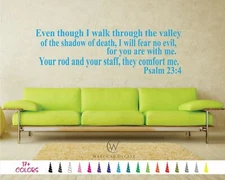 Psalm 23:4 Walk Through Valley Shadow Death Bible Wall Quote Vinyl Decal Sticker