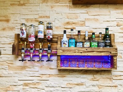 LED Weinregal,Rustikale Wandbar 2 in 1 ,Cocktailbar,Paletten Wein-,Whiskyregal