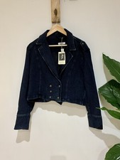Nwt Lulu Kennedy Rare! Indigo M&s Denim Cropped Military Jacket Plus Size Uk 22