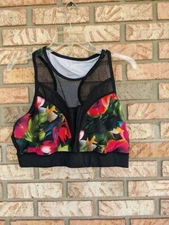 FTF/Fashion To Figure-Woman Active Bra-Size 2-Black/Vivid Print-Mesh-No Padding