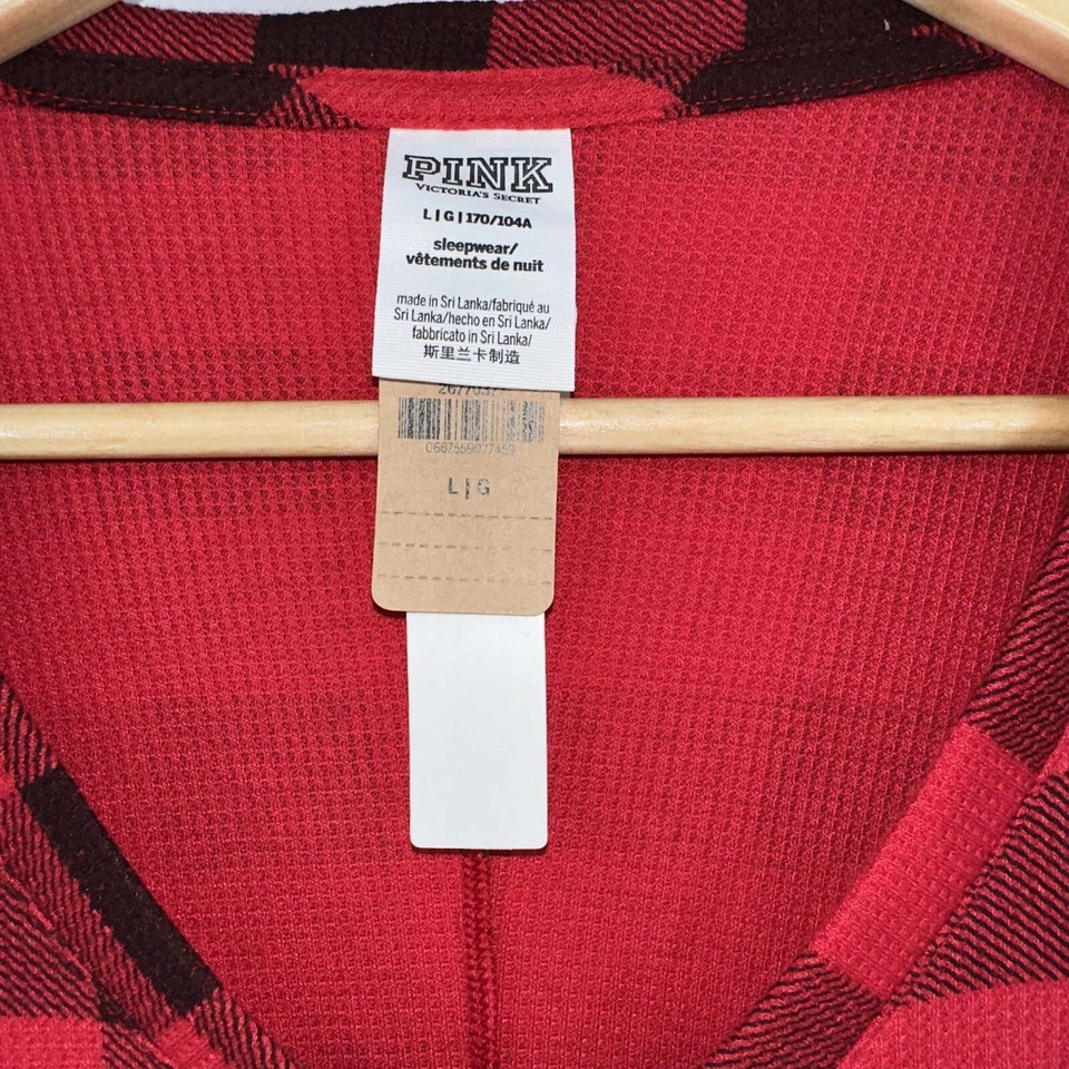 PINK Victoria's Secret Red Pepper Buffalo Check Thermal One Piece Pajama Large - Image 4 of 4