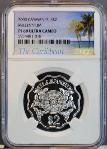 2000 CAYMAN ISLANDS SILVER 2 DOLLARS S$2 MILLENNIUM NGC PF 69 ULTRA CAMEO