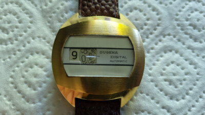 DUGENA AUTOMATIK DIGITAL KULT TV BILDSCHIRM SCHEIBENUHR JUMP HOUR 1970ER wie neu