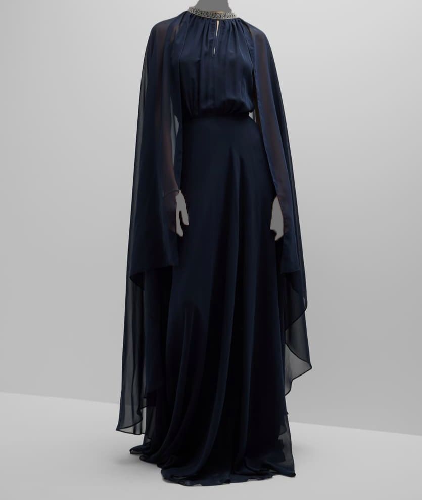 $760 Rickie Freeman by Teri Jon Women's Blue Beaded Fly-Away Gown Dress Size 2