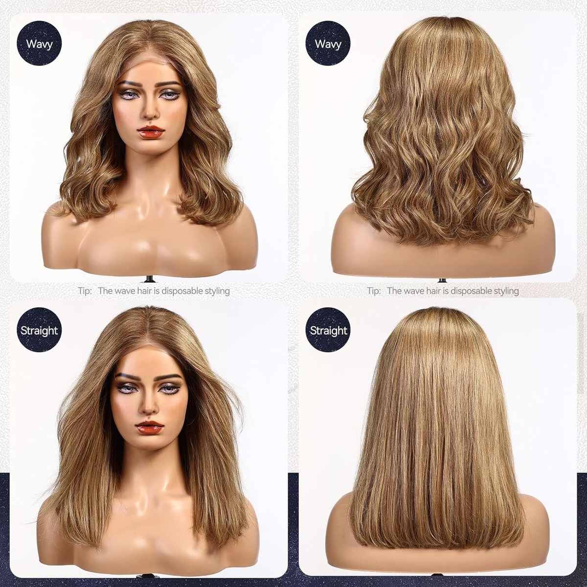 Daisy Med-Brown luxury wig hairpiece. Flawless Daisy - Chocolate Drip with Blonde Money Pieces main image 3