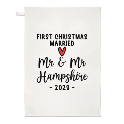 Personalisiertes Geschirrtuch erste Weihnachten verheiratet Herr und Herr Liebe schwulen Ehemann