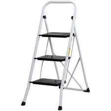 3 Step Ladder Tool Ladder Folding Pedal Steel Frame MAX 300 lbs Non-Slip Side