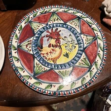 HASSLOCK TIKA STUDIO POTTERY 11.5” Footed PLATE DECOR 2002 Signed Rooster