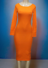 Shein Women's Maxi Dress Long Sleeve Stretch Orange Size S    BIN