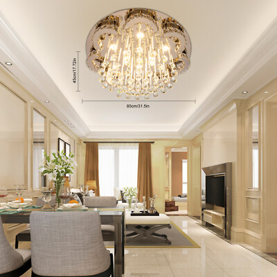 Luxury Crystal Chandelier Round Dimmable Ceiling Pendant Light Living Room w/ RC