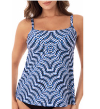 Miraclesuit Hypnotique Kami Underwire Tankini Swim Top Blue White 8 NWT