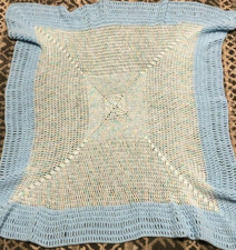 Handmade Crocheted Baby Blanket - blue   