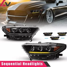 LED Sequential Projector Headlights For 2015 16 2017 Ford Mustang GT Signal Lamp