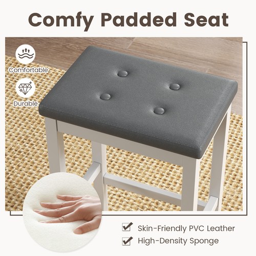 Set of 2 Rubber Wood Bar Stools 24" Counter Height Stool w/Padded Seat, Footrest - Picture 5 of 8