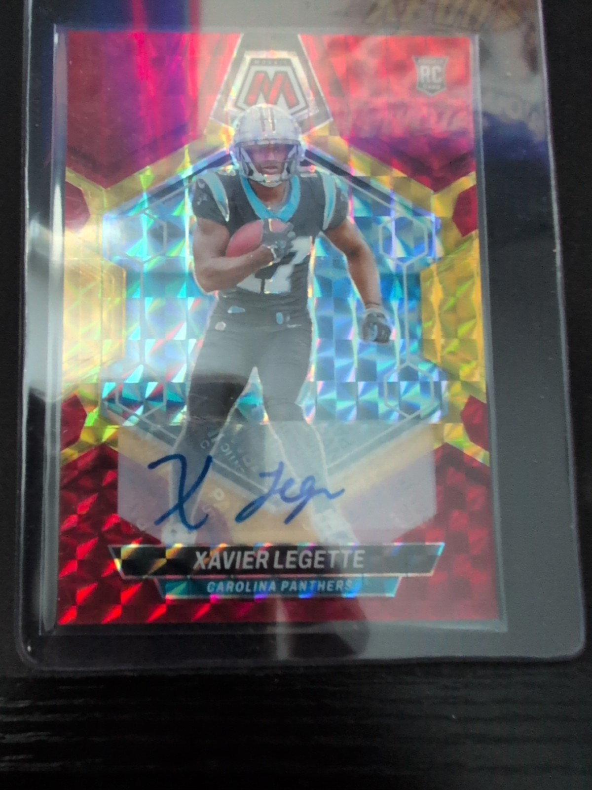 2024 Panini Xavier Legette Rookie Auto Mosaic Choice Fusion Red and Yellow RC AB