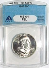 1960 FRANKLIN Silver Half Dollar ANACS MS 64 FBL