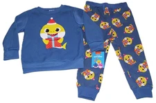 Pinkfong 2 Pc Blue Yellow Shark LS Sweatshirt Joggers Christmas Outfit 3T