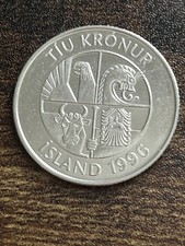 1996 Iceland 10 Ten Kronur Beautiful Actual Coin TC247*