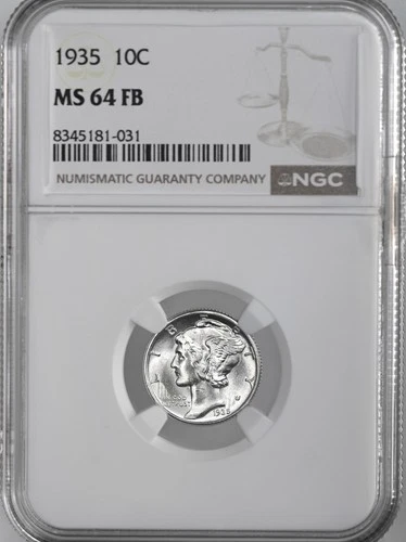 1935-P  10C  MERCURY SILVER DIME  "FULL BANDS"  NGC MS64 FB #8345181-031
