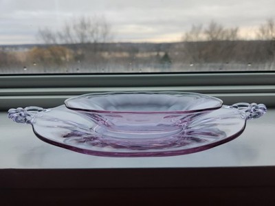 Fostoria Lafayette Wisteria Neodymium Oval Olive Bowl & Oval Handled Tray