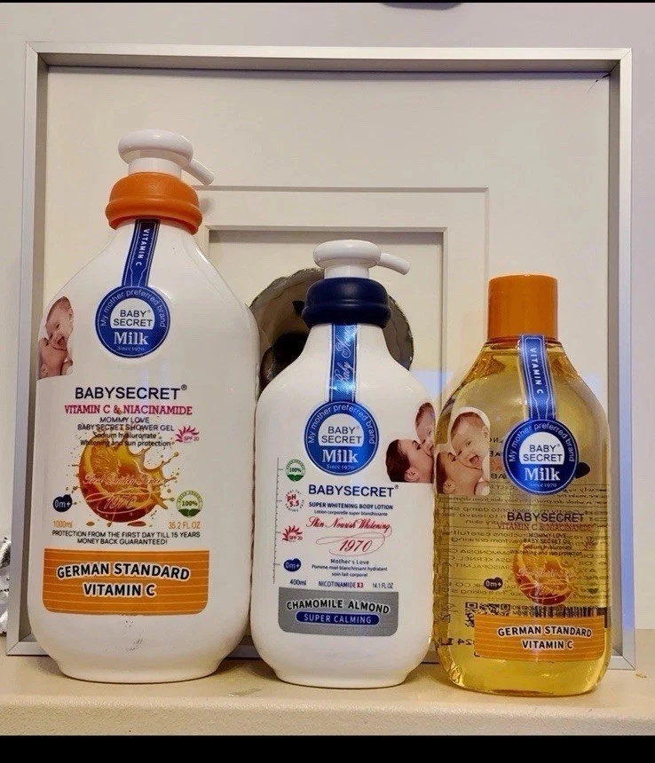 Baby Secret Whitening Lotion + Vitamin Shower Gel + Vitamin C Oil - 3pcs Set