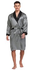 Tony  Candice Men's Satin Robe Lightweight Long Sleeve Silk Kimono Bathrobe ...