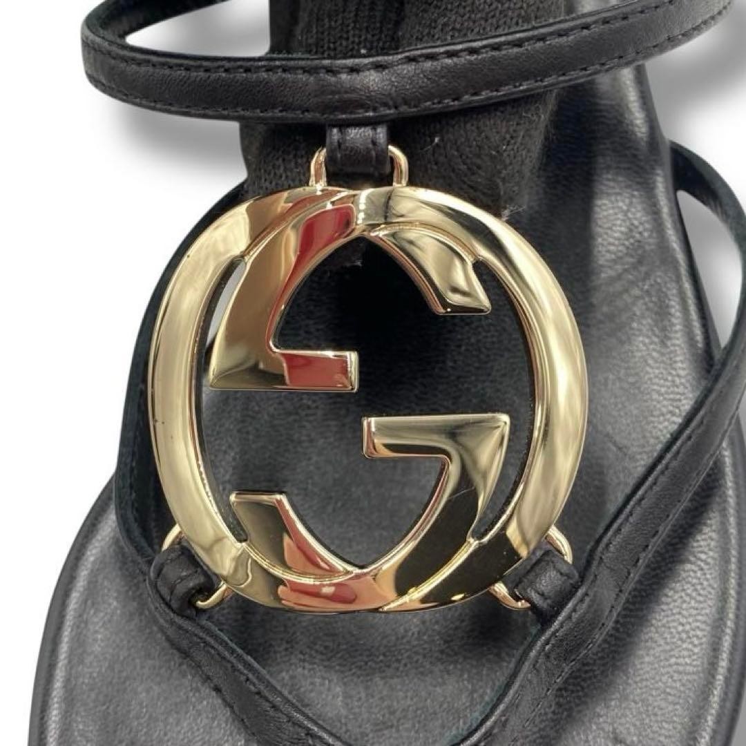 Gucci Thong Sandals Black Leather With Logo Size 35.5 US About5.5 For Women thumbnail 11