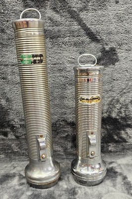 2 Vintage Rayovac Sportsman D-Cell Metal Flashlight USA Ribbed Decoration 