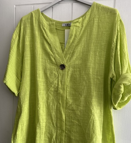 Top tunica nuovo Made in Italy lime Lagenlook bottoni taglia 10 12 14 16 18 taglia unica - Foto 3 di 4