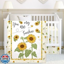 Mixweer 3 Pcs Sunflower Bee Baby Crib Bedding Set Baby Girl Yellow Crib Sheet