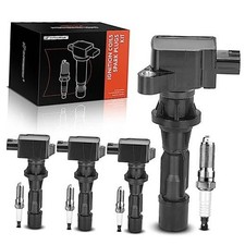Set of 4 Ignition Coil Pack and Iridium Spark Plugs Compatible with Black