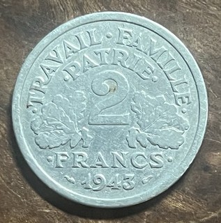 2 FRANCS . BAZOR . 1943 B . ( Voir photos recto verso )