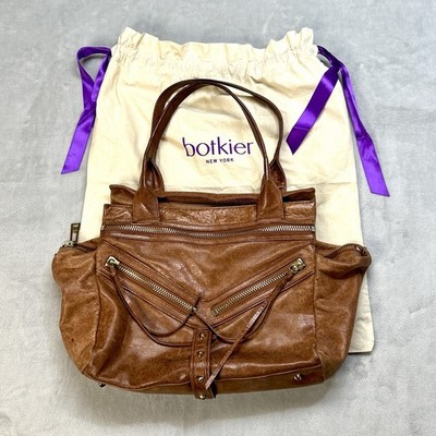 Botkier Trigger Satchel Bag Womens Large Brown Leather Studded Zip Pockets Tote