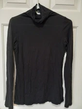 VINCE Women's Black Mock Neck Pima Cotton Long Sleeve Casual Minimalist Top S