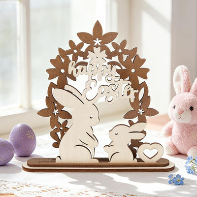 Wooden Easter Bunny Decoration Table Decor Spring Gift for Kids Families  