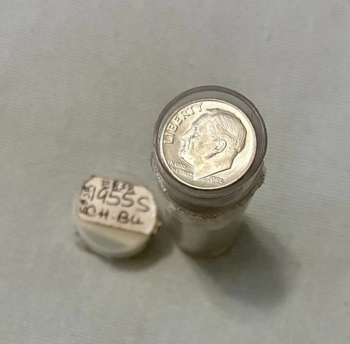 Full Roll of 50 1955-S Silver Roosevelt Dimes, Brilliant Uncirculated