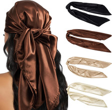 4PCS Head Scarf for Women 35  Head Scarves Silk Like Satin Neck Scarfs Square Ba