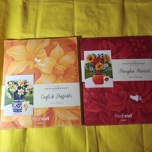 Lot of 2 Fresh Cut Paper Pop Up Flower Bouquet Cards  New **envelope damage **