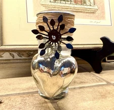 Jan Barboglio Adelita House Blessing Mercury Glass Heart w Iron Flower Candle